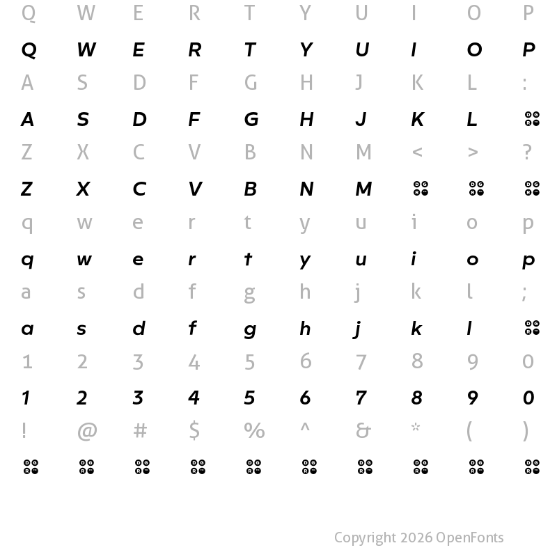 Character Map of Rileno Sans Semi Bold Italic