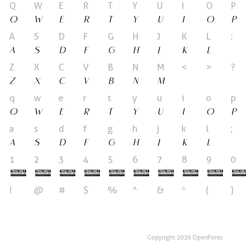 Character Map of Rise of Beauty Demo Black Italic