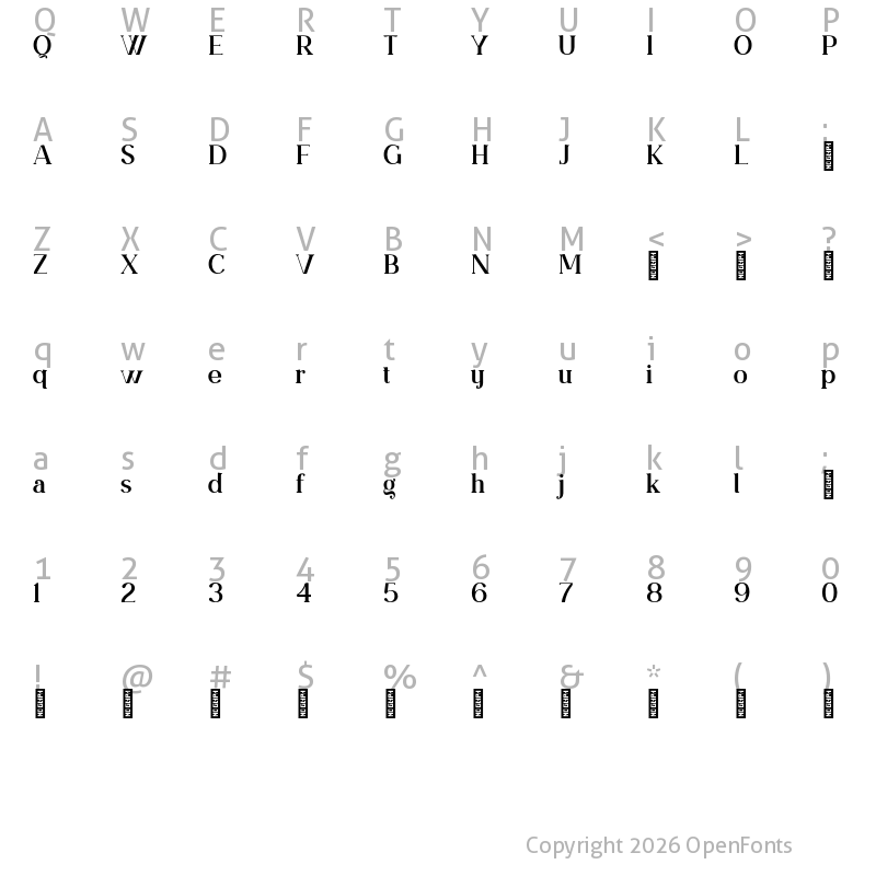 Character Map of Rishiona Personal Use Regular