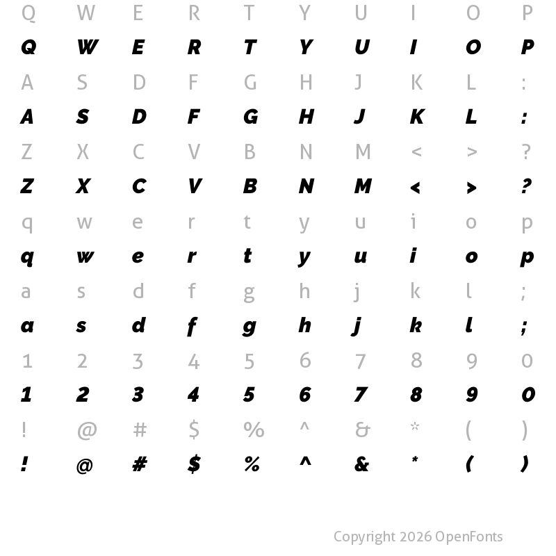 Character Map of Rising Sun Black Italic