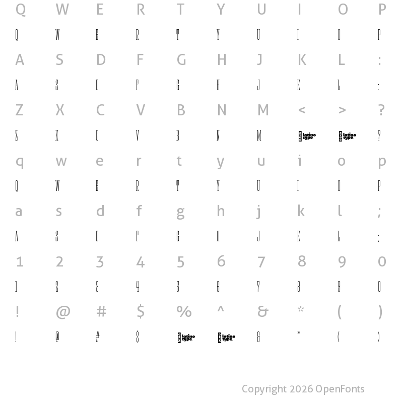 Character Map of Rita Ultra Light DEMO