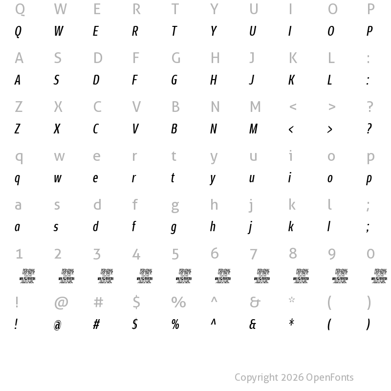 Character Map of Rivera PERSONAL USE ONLY Regular Italic