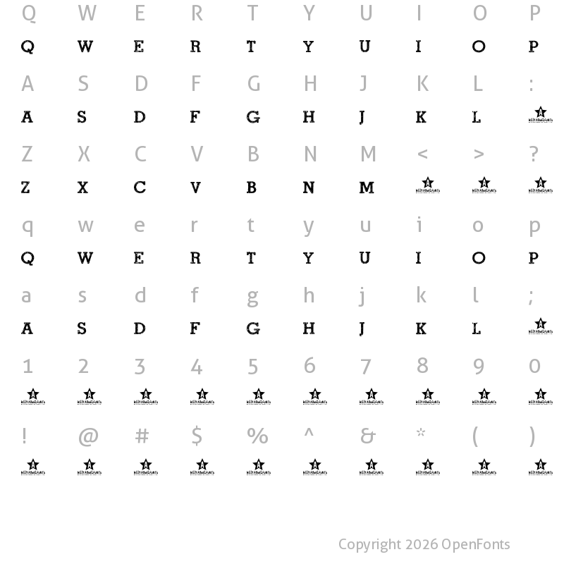 Character Map of ROAD MOVIE Regular