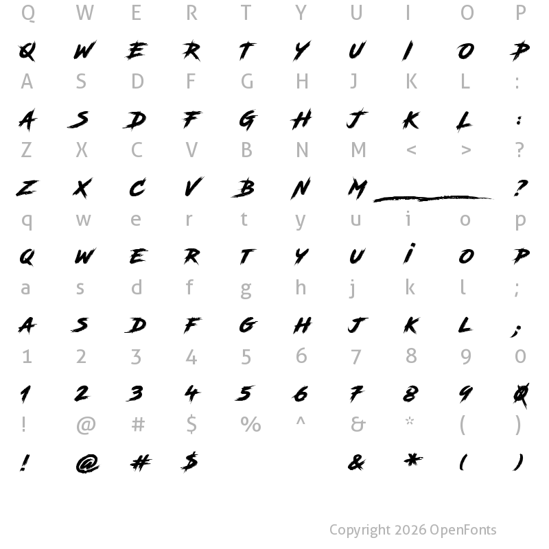 Character Map of Road Rage Regular