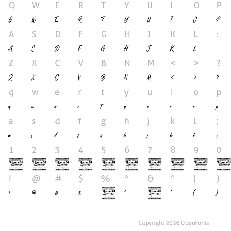 Character Map of Roasting Script Regular