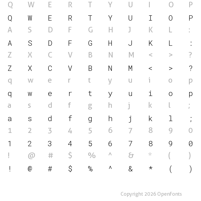 Character Map of Roboto Mono Light