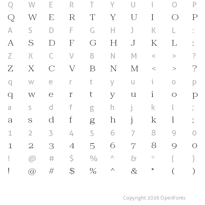 Character Map of Roboto Serif 120pt ExtraExpanded ExtraLight