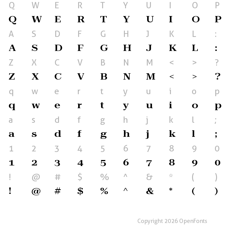 Character Map of Roboto Serif 120pt ExtraExpanded SemiBold
