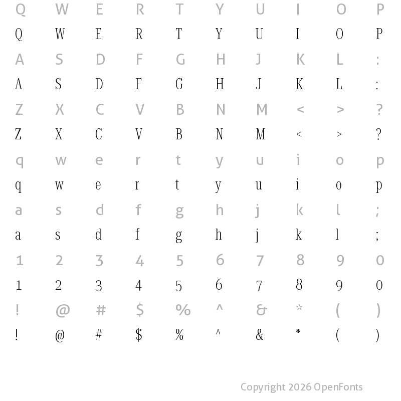 Character Map of Roboto Serif 120pt UltraCondensed ExtraLight
