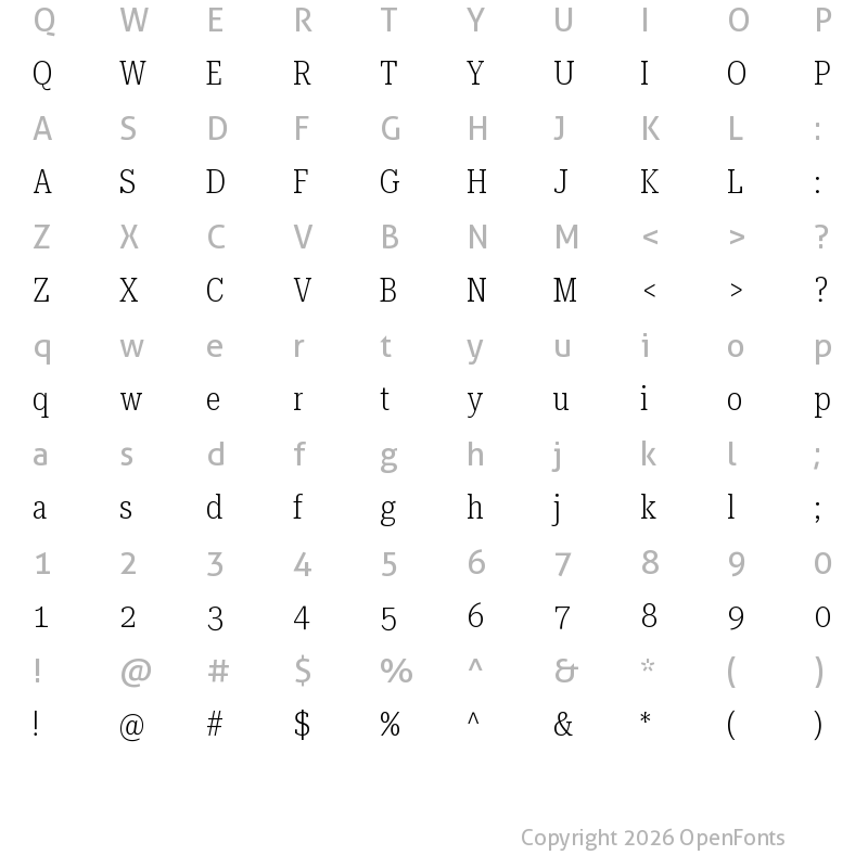Character Map of Roboto Serif 28pt ExtraCondensed ExtraLight