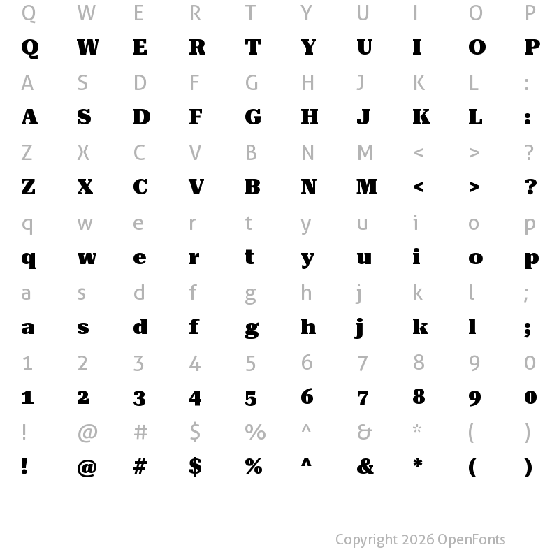 Character Map of Roboto Serif 28pt SemiExpanded Black