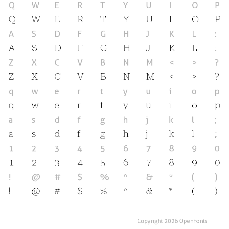 Character Map of Roboto Serif 36pt Expanded Thin