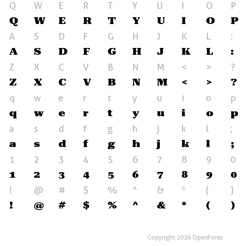 Character Map of Roboto Serif 36pt ExtraExpanded Black