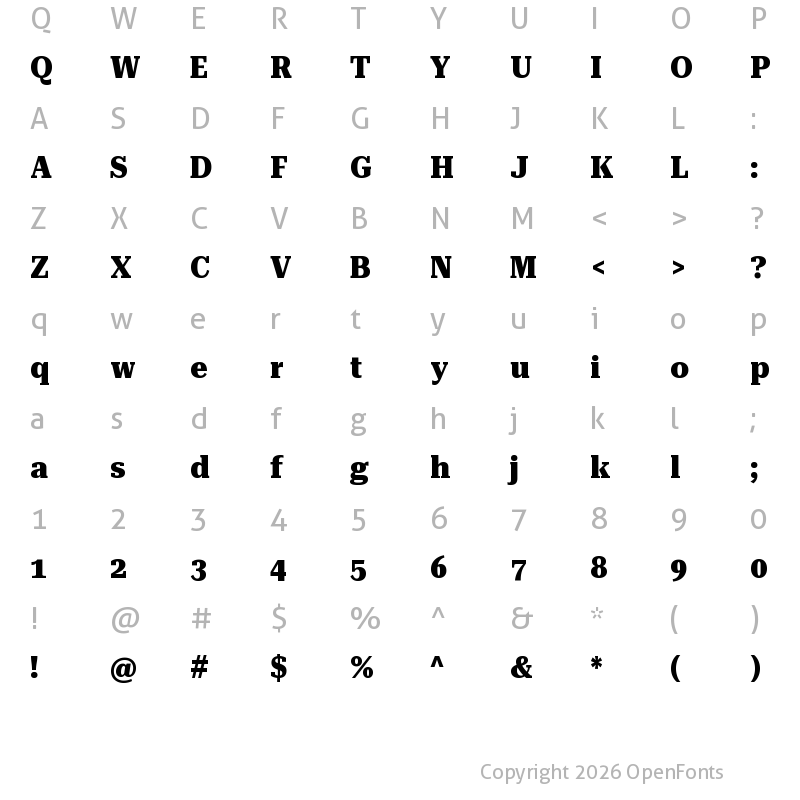 Character Map of Roboto Serif 36pt SemiCondensed ExtraBold
