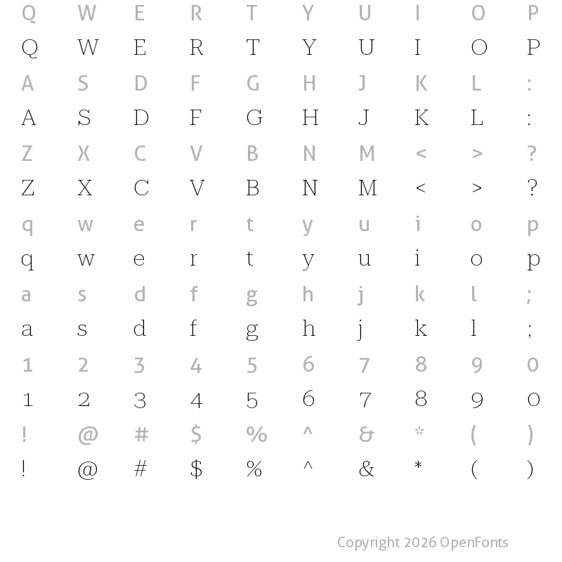 Character Map of Roboto Serif 72pt Expanded Thin
