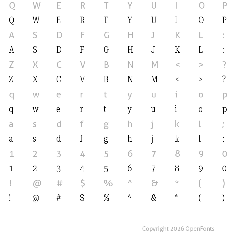 Character Map of Roboto Serif 72pt ExtraCondensed Light