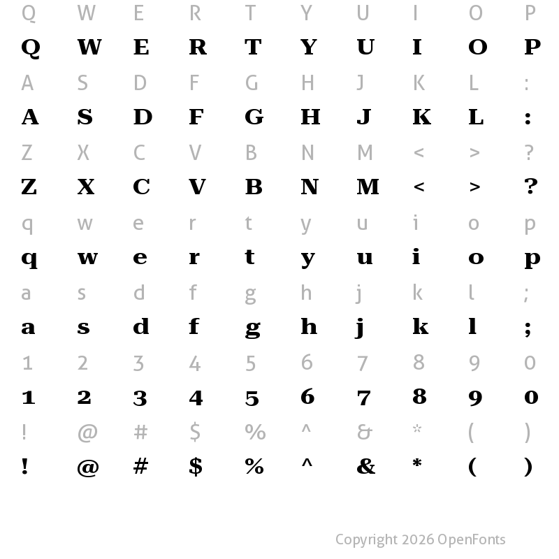 Character Map of Roboto Serif 72pt ExtraExpanded Bold