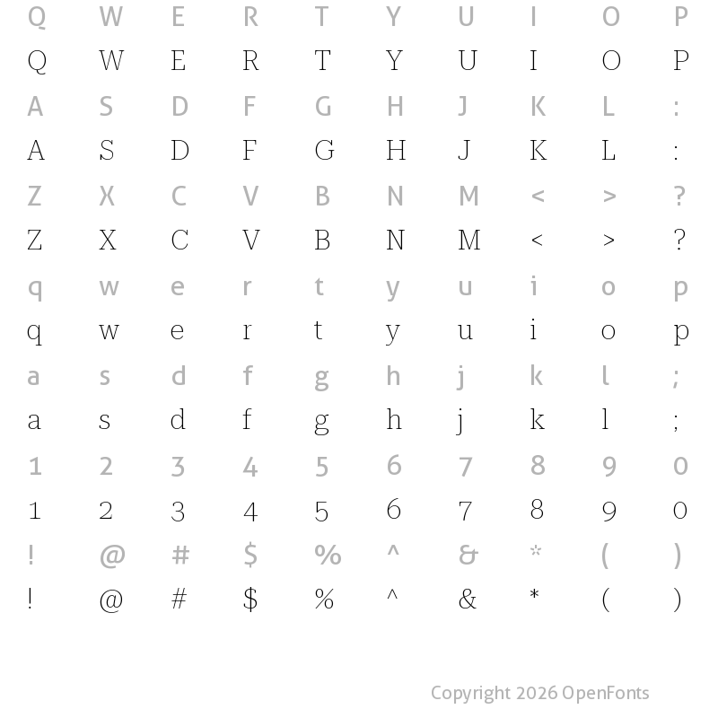 Character Map of Roboto Serif 72pt Thin