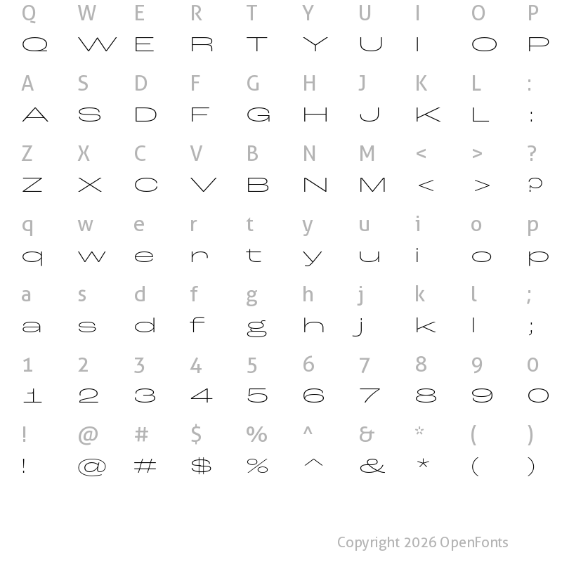 Character Map of Roc Grotesk ExtraWide ExtraLight