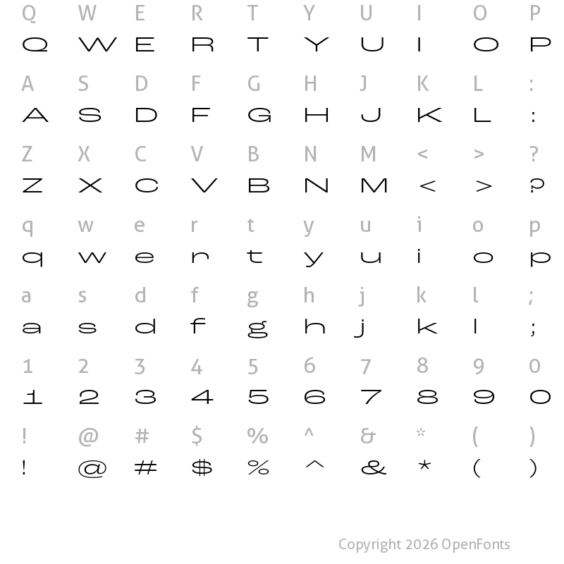 Character Map of Roc Grotesk ExtraWide Light