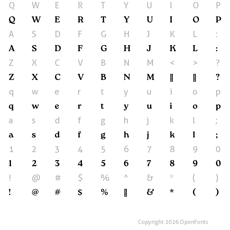 Character Map of Roca Bold