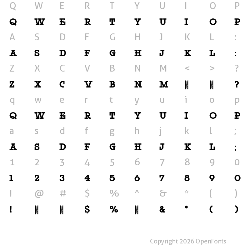 Character Map of Rock Titling Bold Trial