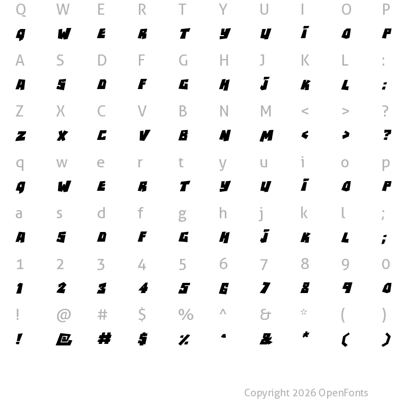 Character Map of RockBiter Italic