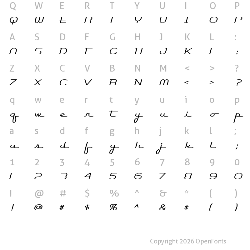 Character Map of Rocket Script Regular