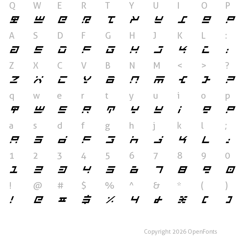 Character Map of Rocket Type Italic Italic