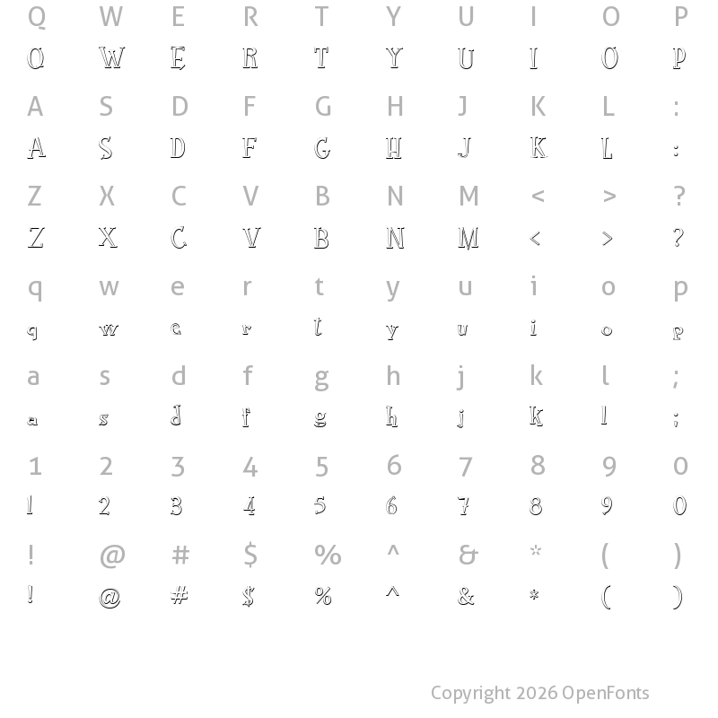 Character Map of RocknRoll Typo bevel Regular