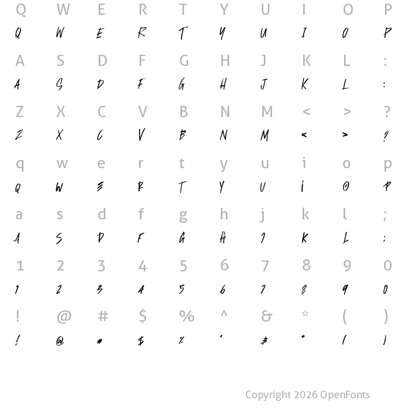 Character Map of Rockside Brush Regular