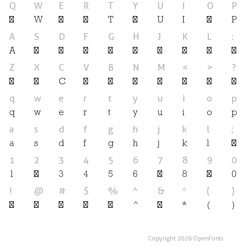 Character Map of RockwellStd-Light ?