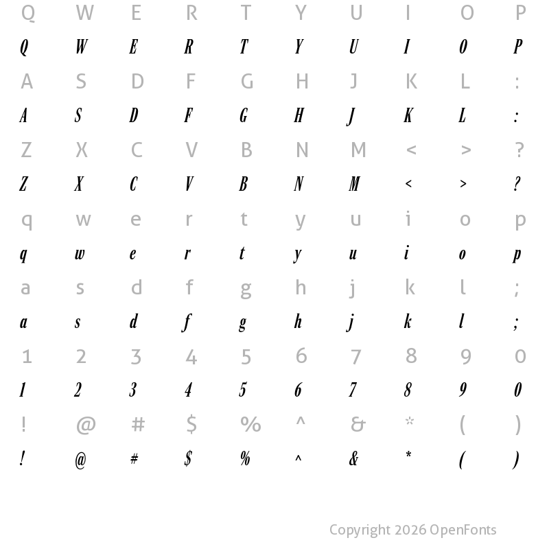 Character Map of Rocky Compressed Medium Italic