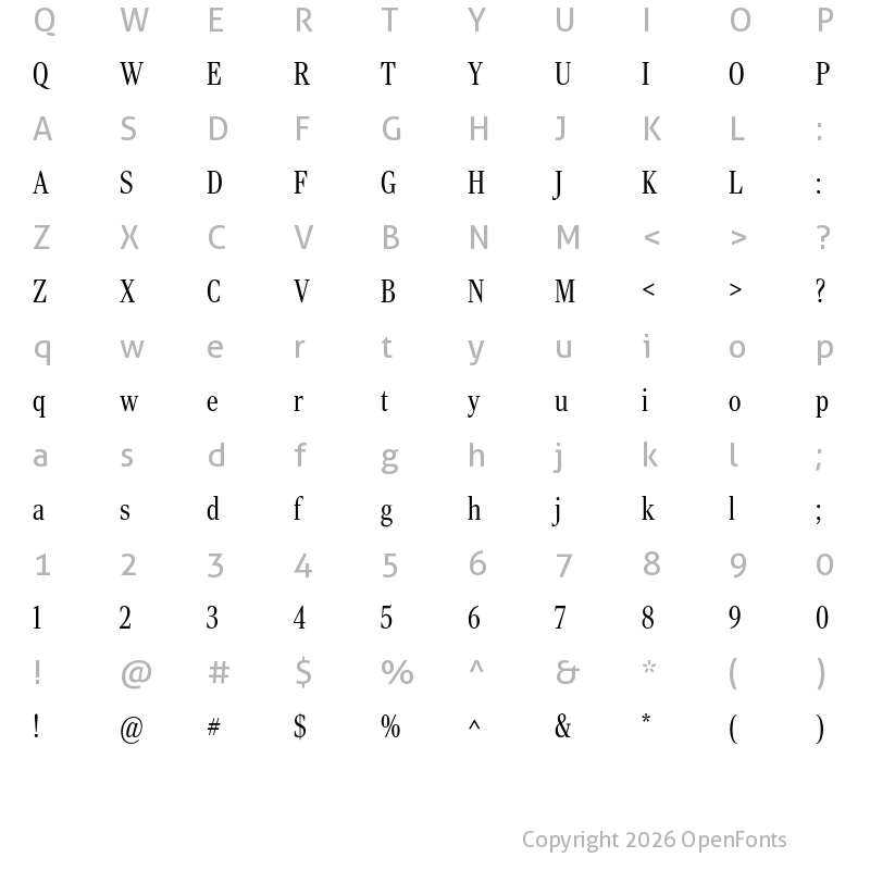 Character Map of Rocky Condensed Light