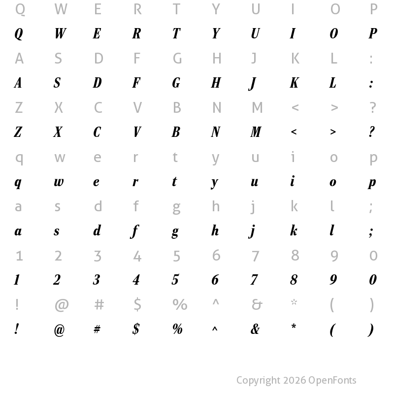 Character Map of Rocky Extra Condensed Black Italic