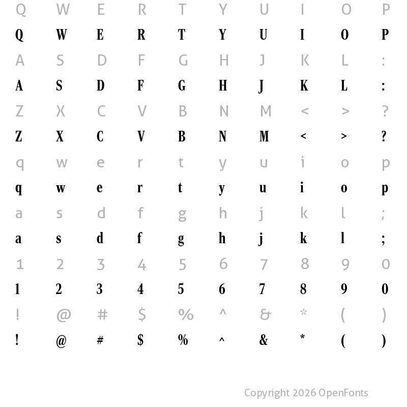 Character Map of Rocky Extra Condensed Bold