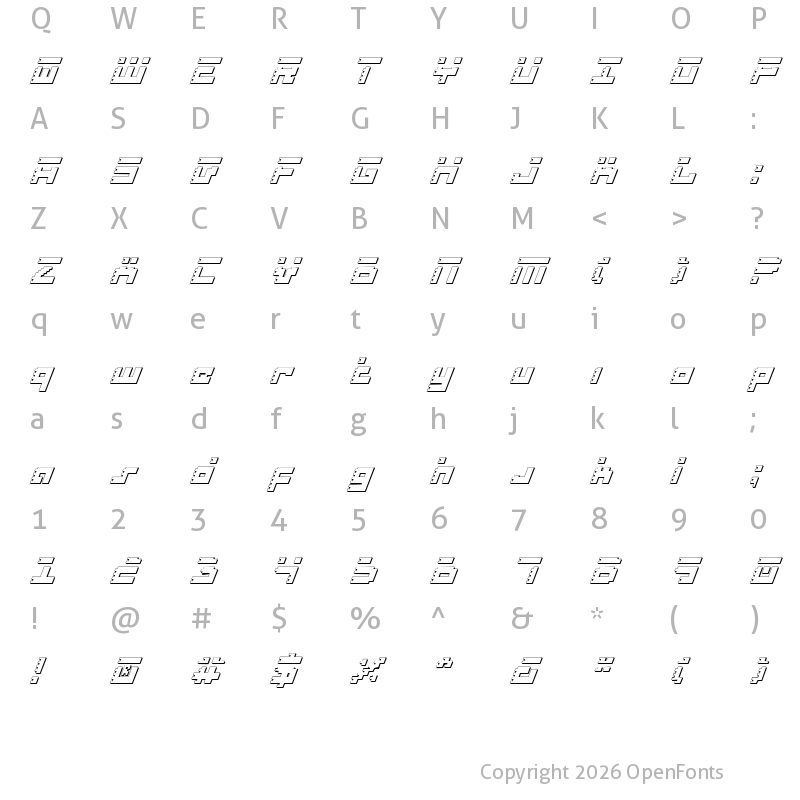 Character Map of Roid Rage Shadow Italic Shadow Italic