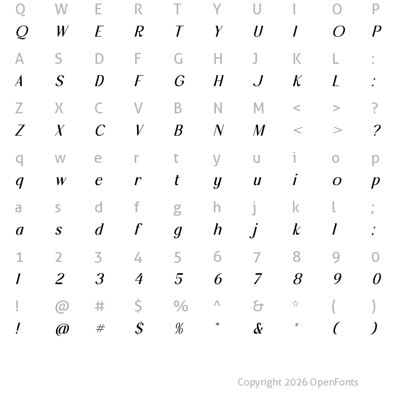 Character Map of Rokuna Alenthush Italic