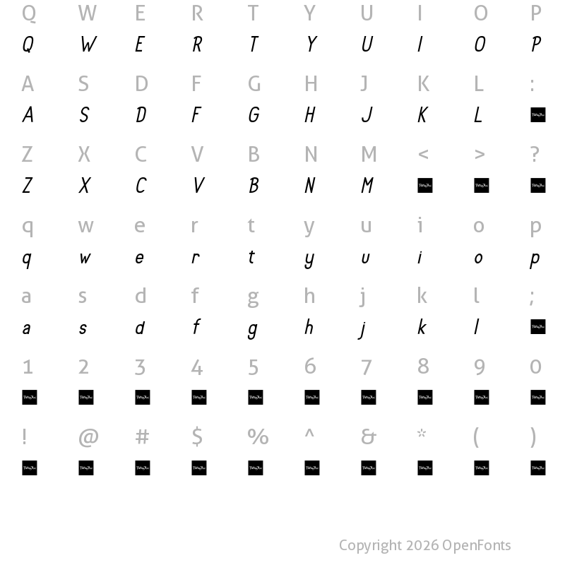 Character Map of Rolhausen Slanted