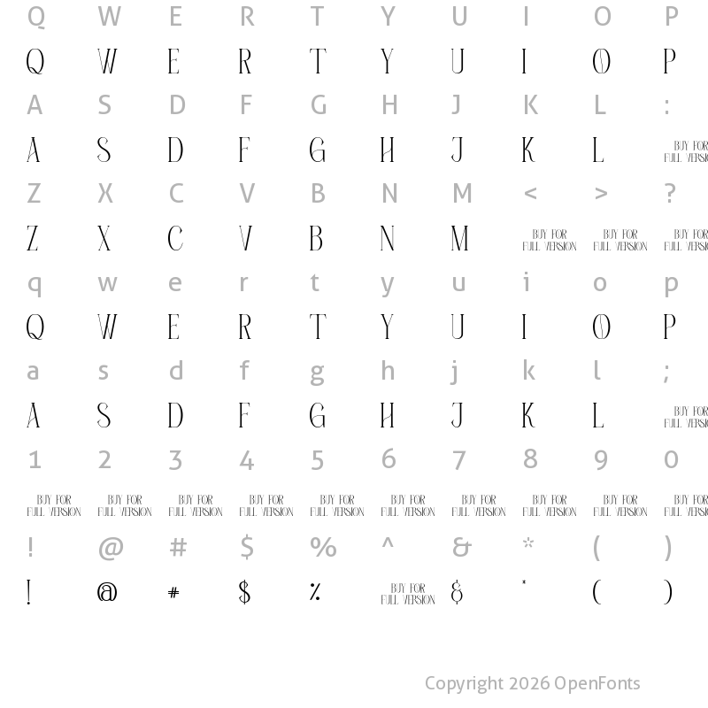 Character Map of Roman Cavalry Regular