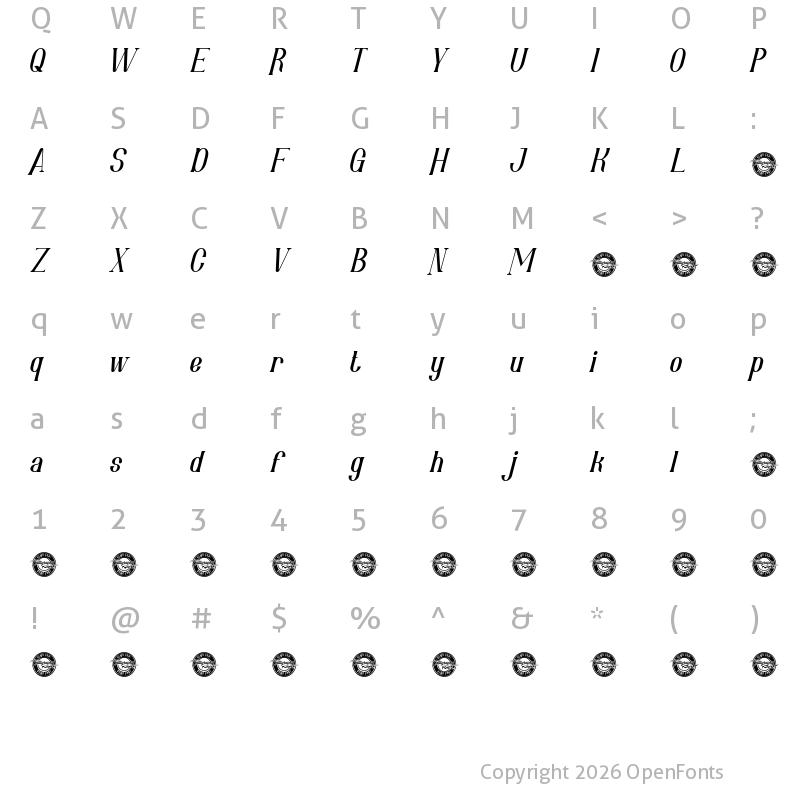 Character Map of Roman Murphy Demo Italic