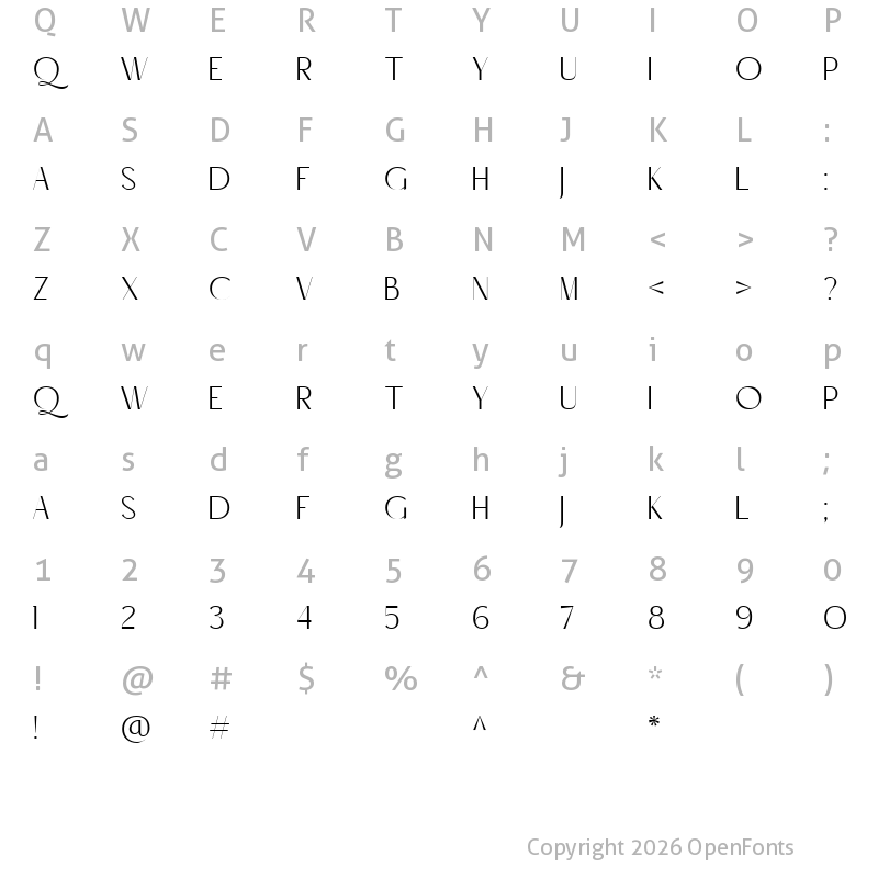 Character Map of Romance Logic DEMO Regular