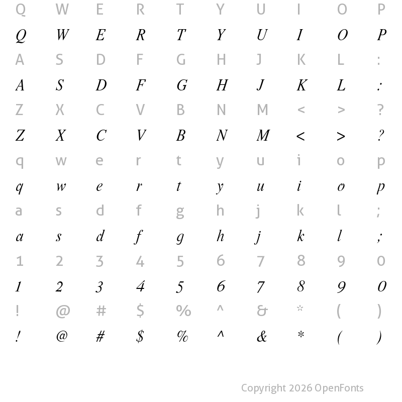 Character Map of Romande ADF Std Italic