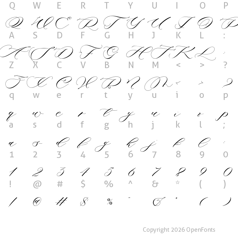 Character Map of Romantic Soneta Regular