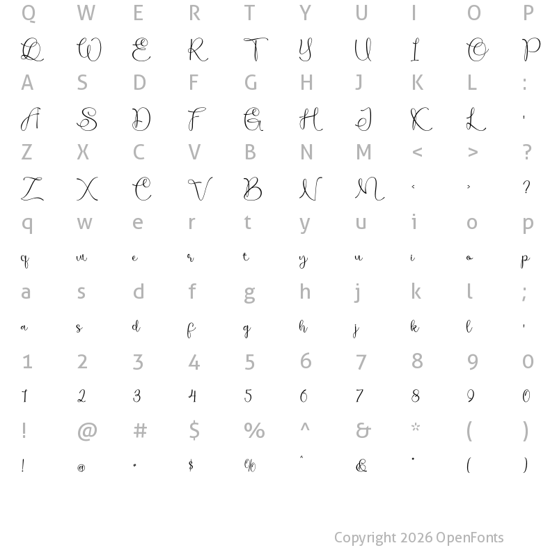 Character Map of Romantica Vibes - Personal use Regular