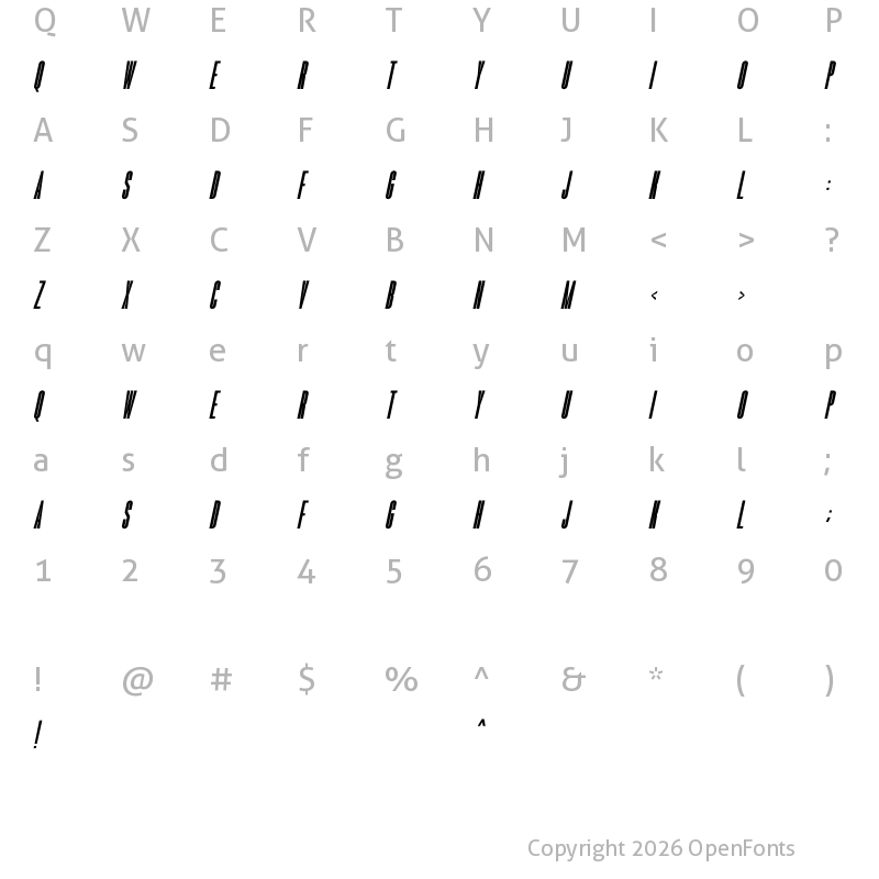 Character Map of Romestone Italic