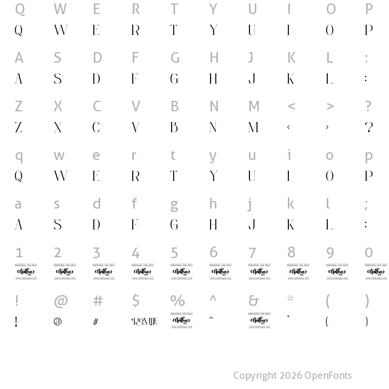 Character Map of Romile Personal Use Regular