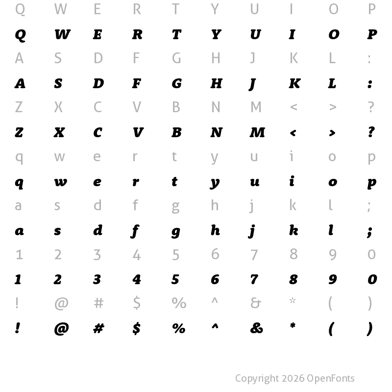 Character Map of Rooney Black Italic
