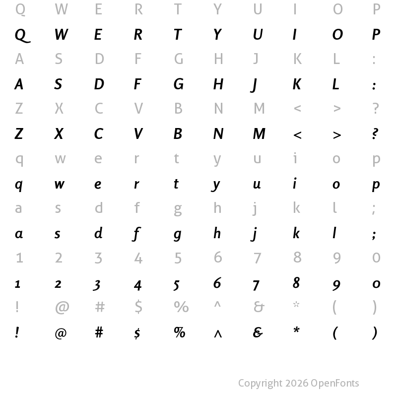 Character Map of Rosario Bold Italic