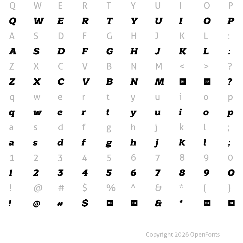 Character Map of Rosebay Freebie Oblique